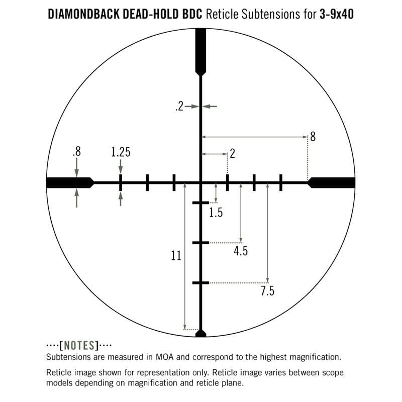 Vortex Diamondback 3-9x40 Riflescope Dead-Hold BDC Reticle subtensions