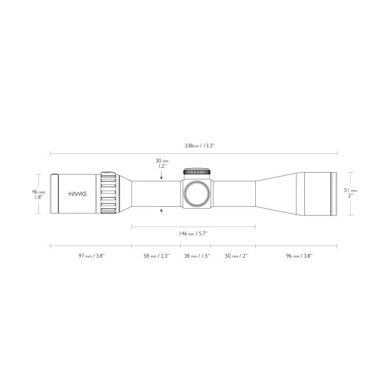 Hawke Endurance 30 FD 3-18x44 SF Riflescope Dimensions
