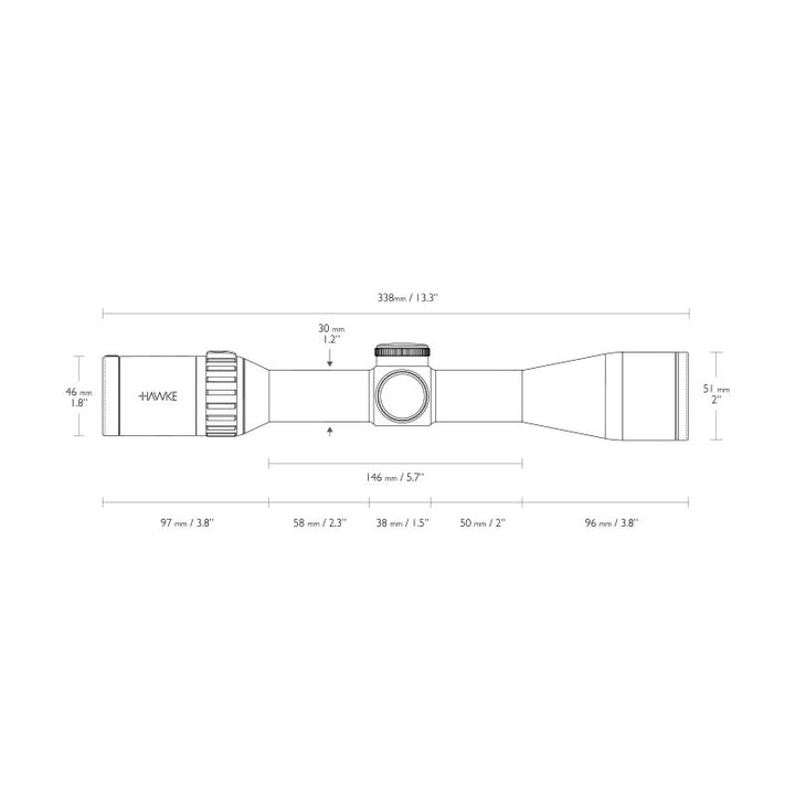 Hawke Endurance 30 FD 3-18x44 SF Riflescope Dimensions