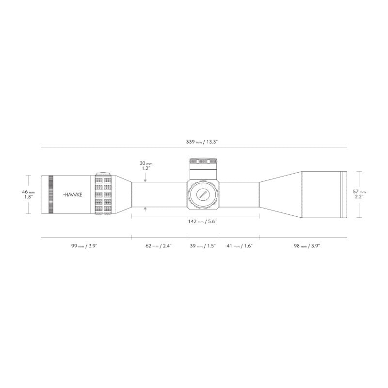 Hawke Sidewinder 30 4-16x50 FFP Riflescope Dimensions
