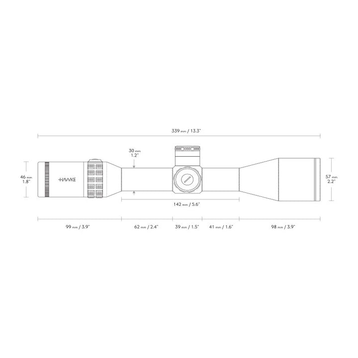 Hawke Sidewinder 30 4-16x50 FFP Riflescope Dimensions
