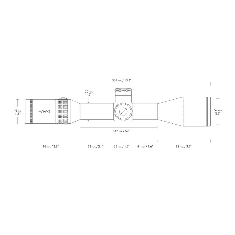 Hawke Sidewinder 30 4-16x50 SFP Riflescope Dimensions