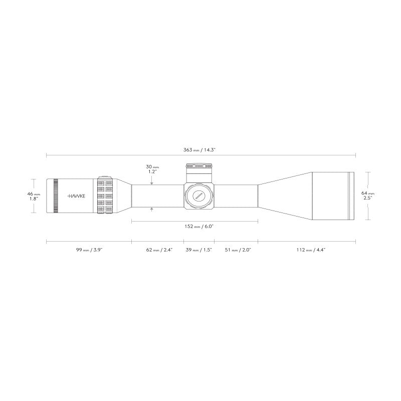 Hawke Sidewinder 30 6-24x50 SFP Riflescope Dimensions