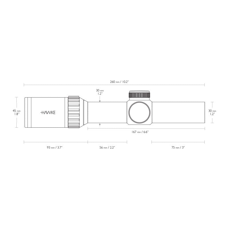 Hawke Vantage 30 WA 1-4x24 Riflescope Dimensions