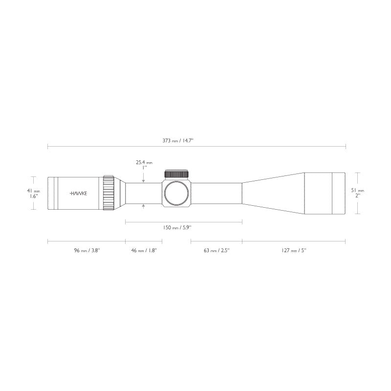 Hawke Vantage SF 6-24x44 SF Riflescope  Dimensions