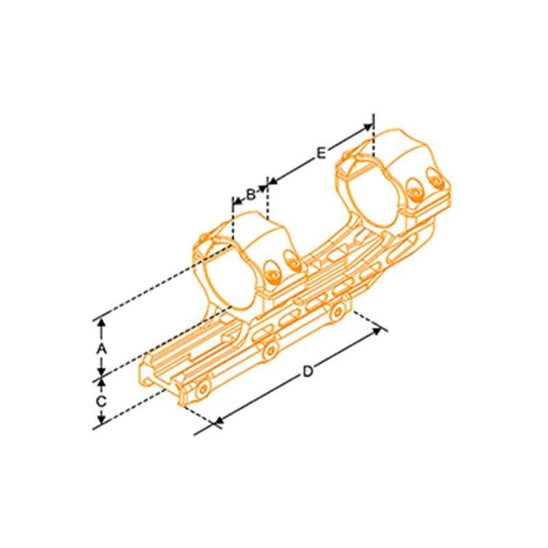 Leapers UTG 1 inch Offset Picatinny Ring Mount (High) - Dimensions