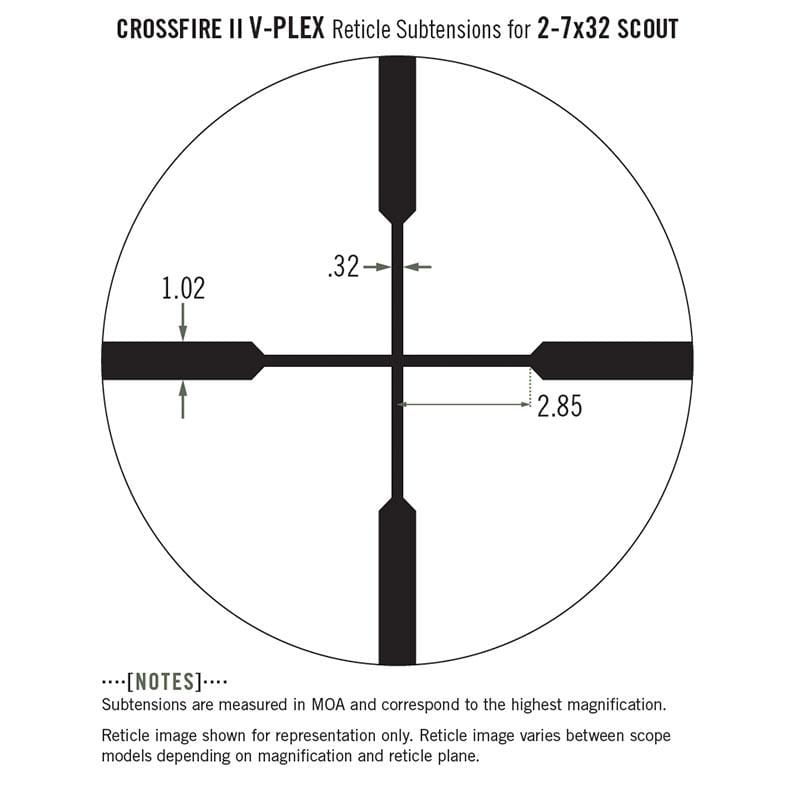 Vortex Crossfire II 2-7x32 Scout Riflescope V-Plex Reticle subtensions