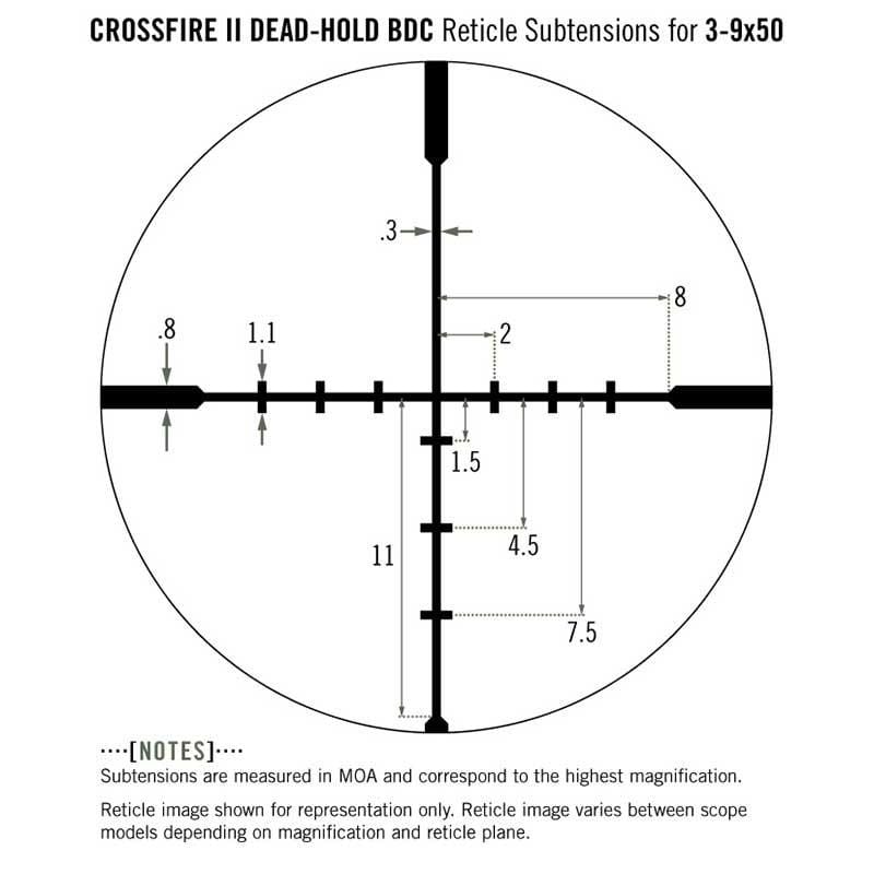 Vortex Crossfire II 3-9x50 Riflescope with Dead-Hold BDC Reticle subtensions