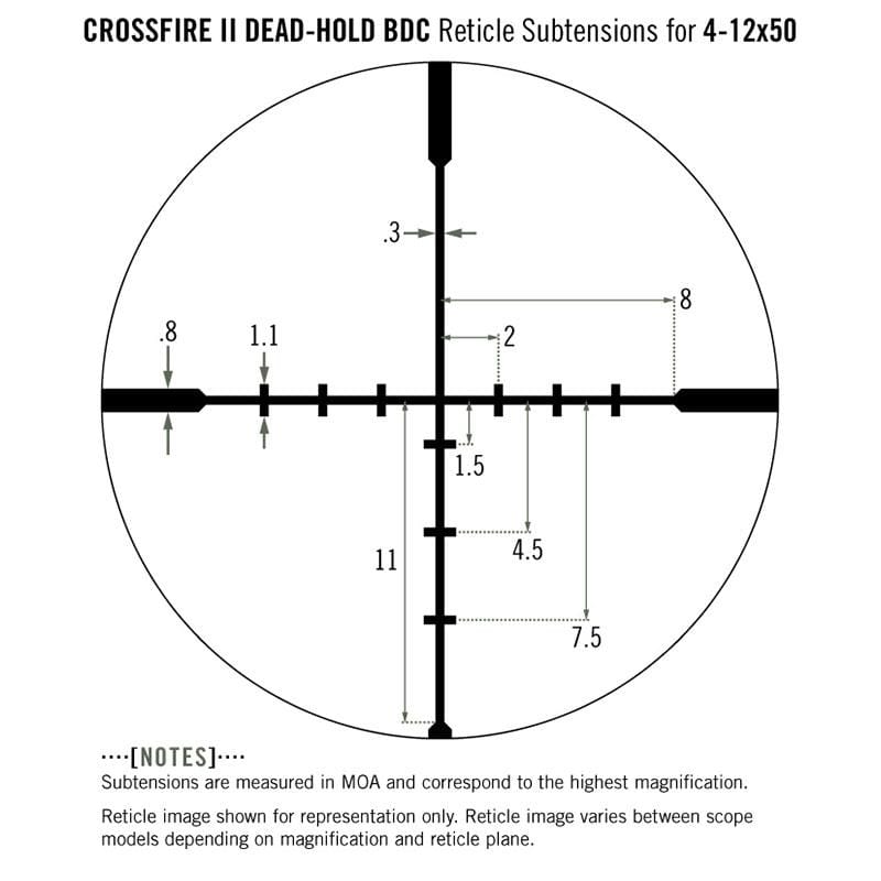 Vortex Crossfire II 4-12x50 AO Riflescope Dead-Hold BDC Reticle subtensions