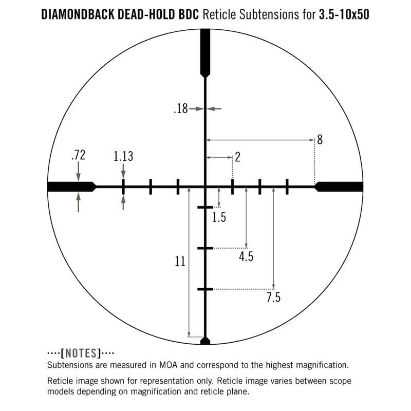 Vortex Diamondback 3.5-10x50 Riflescope Dead-Hold BDC Reticle subtensions