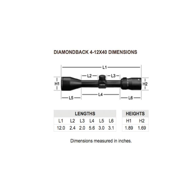 Vortex Diamondback 4-12x40 Riflescope with Dead-Hold BDC Reticle measurements