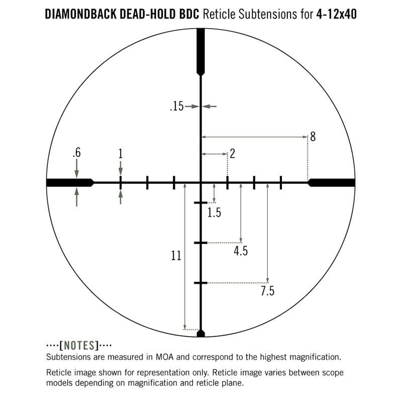 Vortex Diamondback 4-12x40 Riflescope Dead-Hold BDC Reticle subtensions