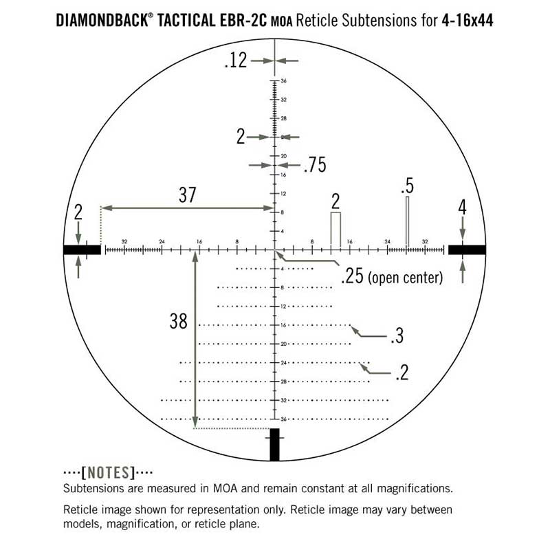 Vortex Diamondback Tactical EBR-2C MOA Reticle subtensions