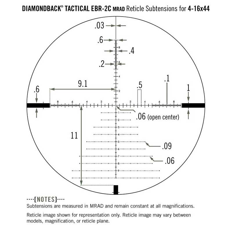 Vortex Diamondback Tactical EBR-2C MRAD Reticle subtensions