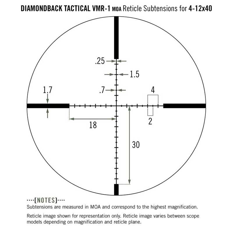 Vortex Diamondback Tactical 4-12x40 Riflescope VMR-1 MOA Reticle Subtensions