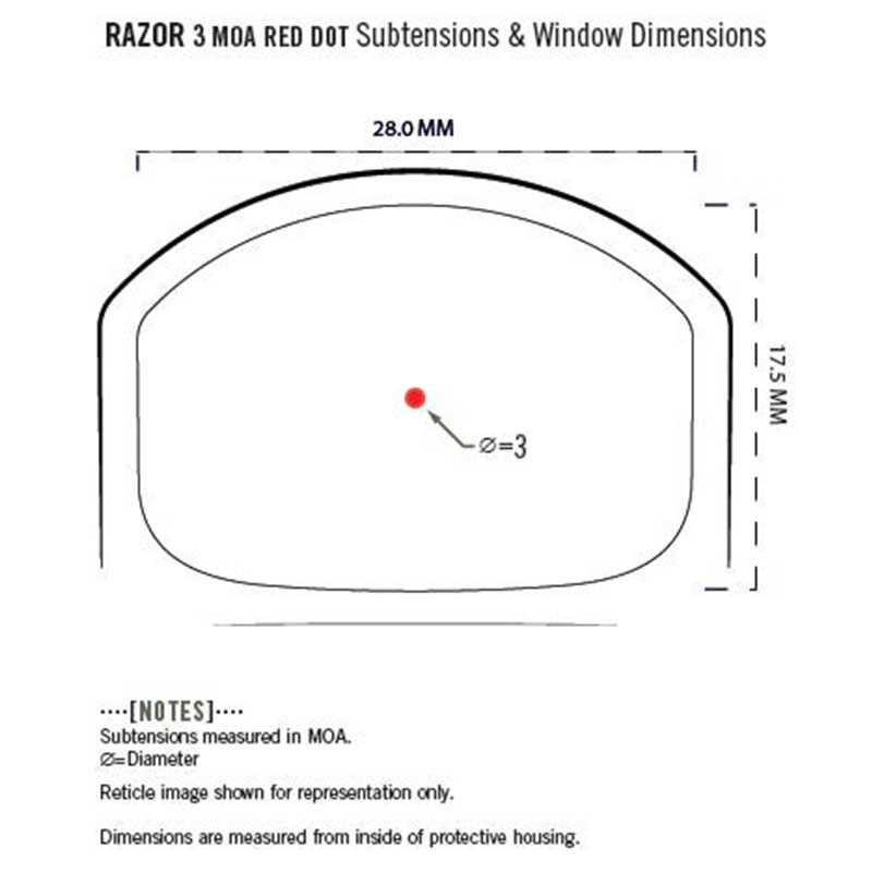Vortex Razor 3 MOA Red Dot Sight reticle subtensions