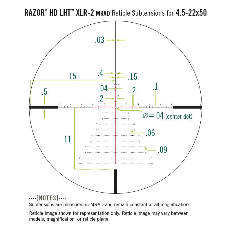 Vortex XLR 2 MRAD Reticle subtensions